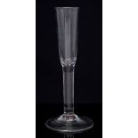 Georgian ratifia glass with tall cylindrical bowl on plain stem on splayed foot, circa 1760, 18.