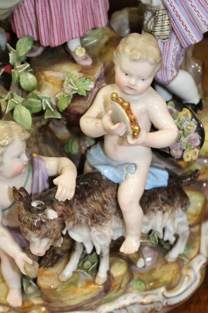Large mid-19th century Meissen porcelain group of a musical family with putti and goat on rocky - Image 7 of 17