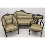 Early 20th century mahogany salon suite - comprising twin seater settee,