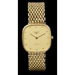 1980s gentlemen's Longines gold (18ct) Quartz wristwatch with cushion-shape case with gilt dial