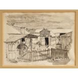 *John Aldridge (1905 - 1984), ink and watercolour - Farmstead, signed, in glazed frame,