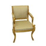 Fine George III carved giltwood elbow chair in the manner of George Smith,