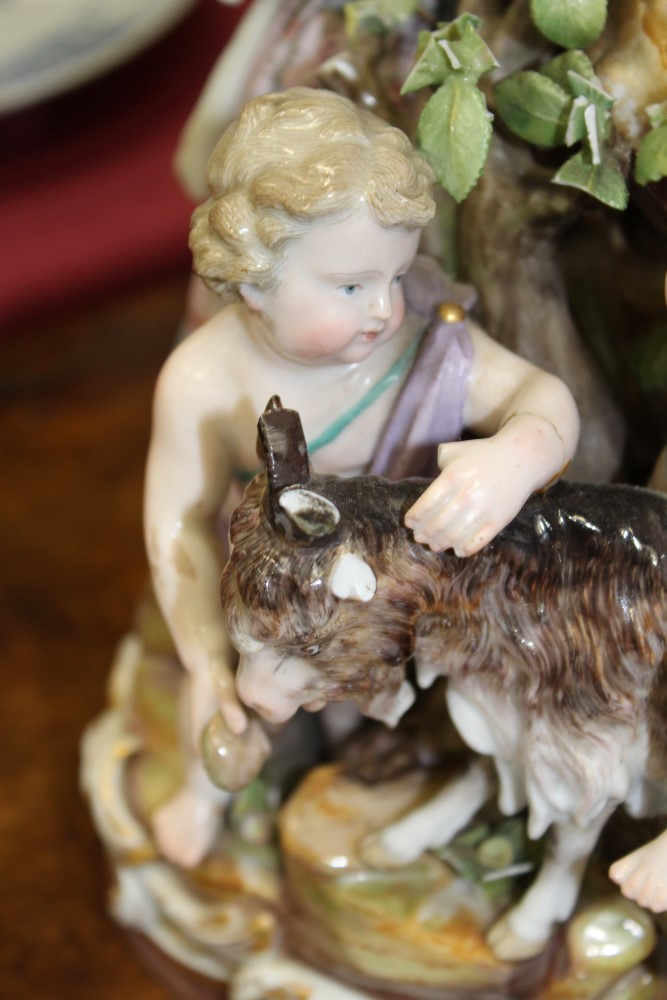 Large mid-19th century Meissen porcelain group of a musical family with putti and goat on rocky - Image 8 of 17