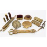 Collection of 19th century brass sewing accessories to include early 19th century cased pair of