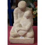 Hafdis Bennett (contemporary, Icelandic): Carved stone sculpture of a mother, father and child,