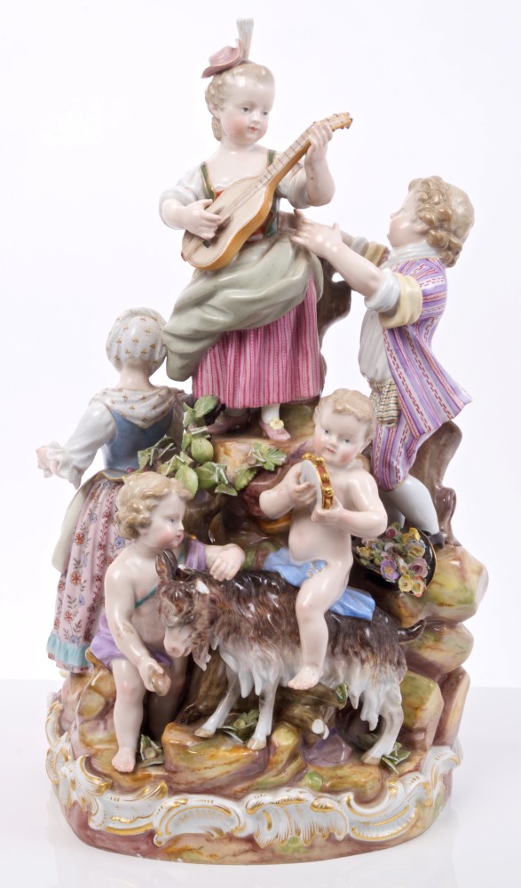 Large mid-19th century Meissen porcelain group of a musical family with putti and goat on rocky - Image 2 of 17