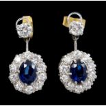 Pair sapphire and diamond pendant earrings,