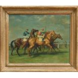 Lionel Ellis (b. 1903), oil on canvas - start of a race, signed and dated 1953, framed, 40cm x 50cm.