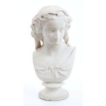 Victorian Copeland Parian bust of Miranda made for The Crystal Palace Art Union, on circular socle,