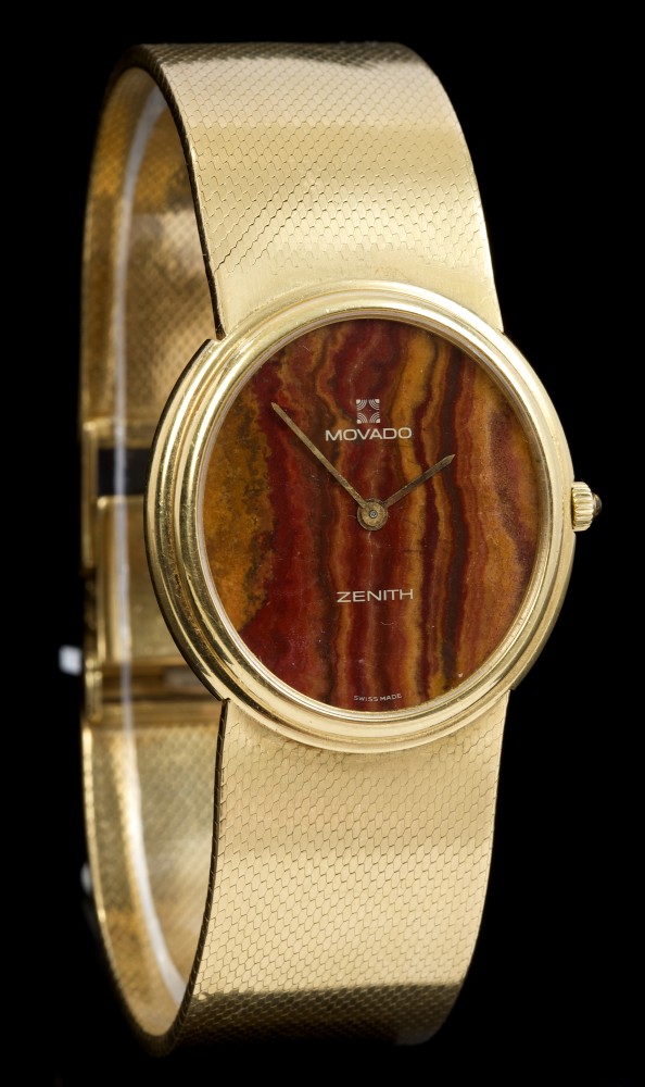 1970s gentlemen's Morado Zenith gold (18ct) wristwatch with oval agate dial, gold hands,