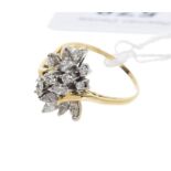 Diamond cluster cocktail ring with a stylised foliate cluster of graduated brilliant cut and