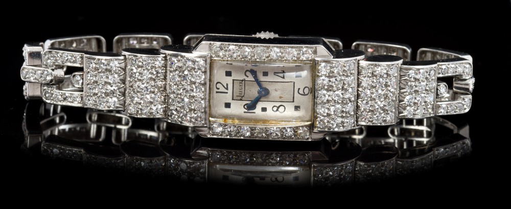 Art Deco ladies' Jaeger white gold (18ct) and diamond set cocktail bracelet watch,