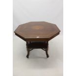 Late Victorian rosewood and boxwood inlaid octagonal centre table,