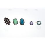 Five dress rings - to include faux alexandrite ring,