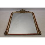Large 19th century painted and gilt gesso overmantel mirror of arched form,
