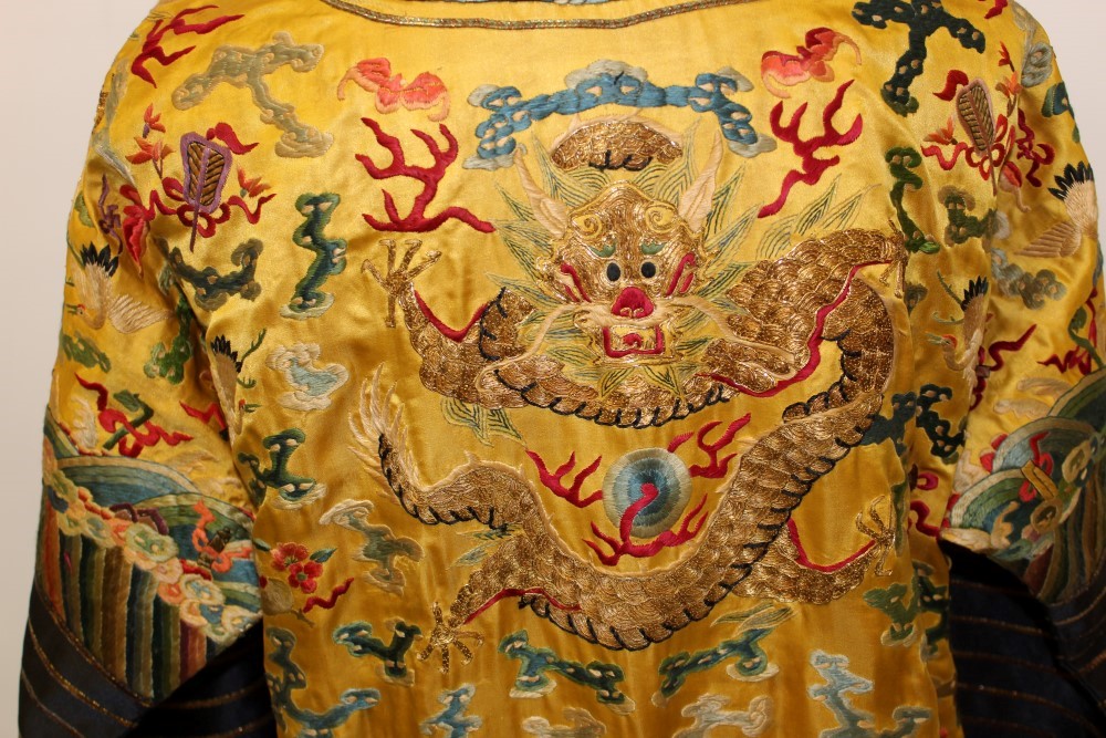 Early 20th century Chinese Dragon robe - Imperial yellow silk dragon and other symbols and motifs, - Image 10 of 10