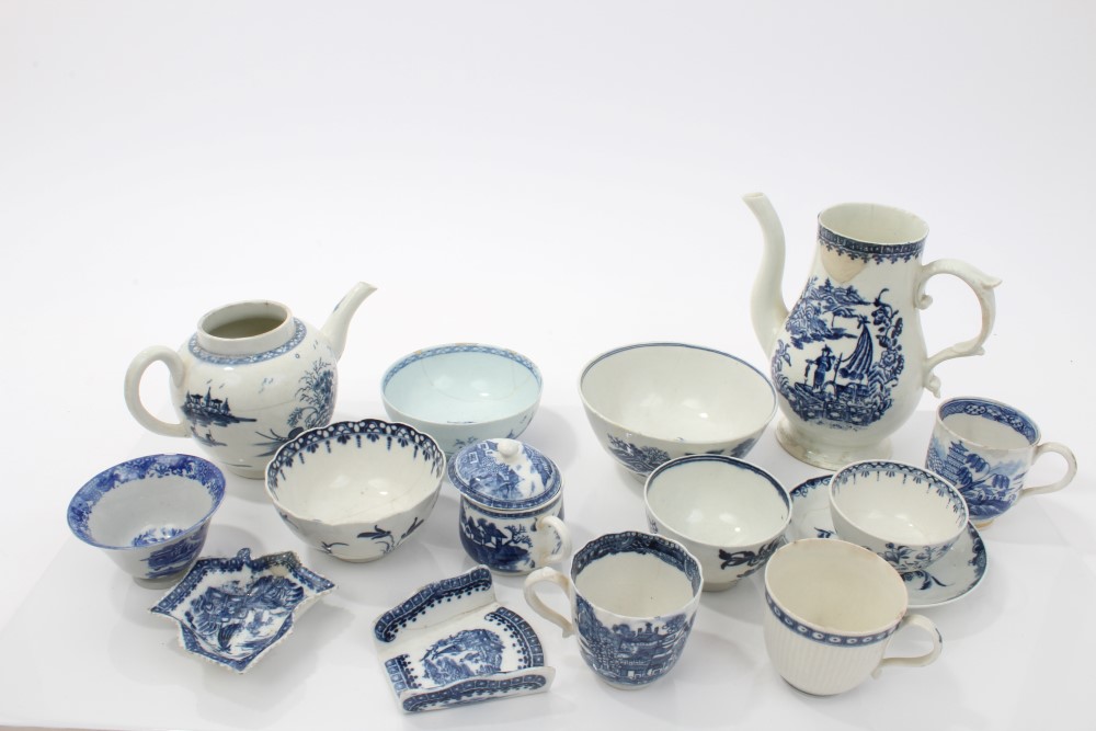 Collection of 18th century English blue and white porcelain - including Worcester (15)