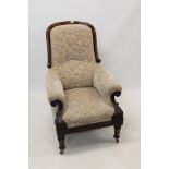 William IV rosewood armchair with rounded high back and overscroll arms on show-wood acanthus