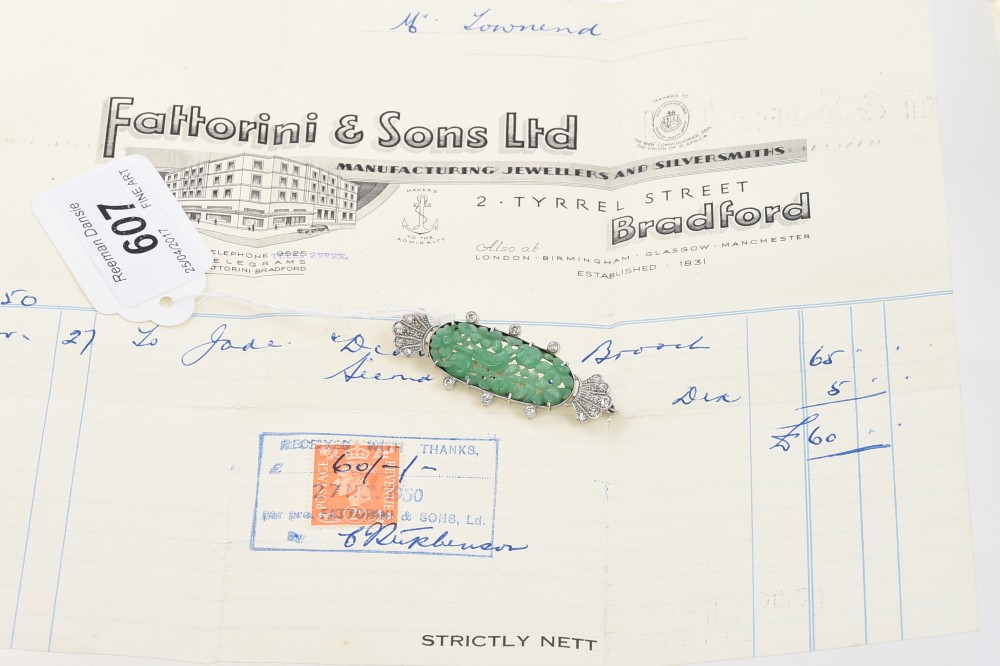 1920s jade and diamond brooch, - Image 3 of 3