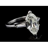 Diamond single stone ring, the marquise cut diamond estimated to weigh approximately 2.