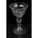Mid-18th century sweetmeat glass with facet cut decoration and wrythen stem on splayed foot, 14.