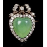 Late Victorian chrysoprase and diamond heart-shaped brooch,