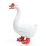 Qing period Chinese porcelain figure of a goose with red beak and feet, naturalistically modelled,