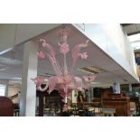 Mid-20th century Venetian pink glass chandelier and ensuite pair of wall lights,