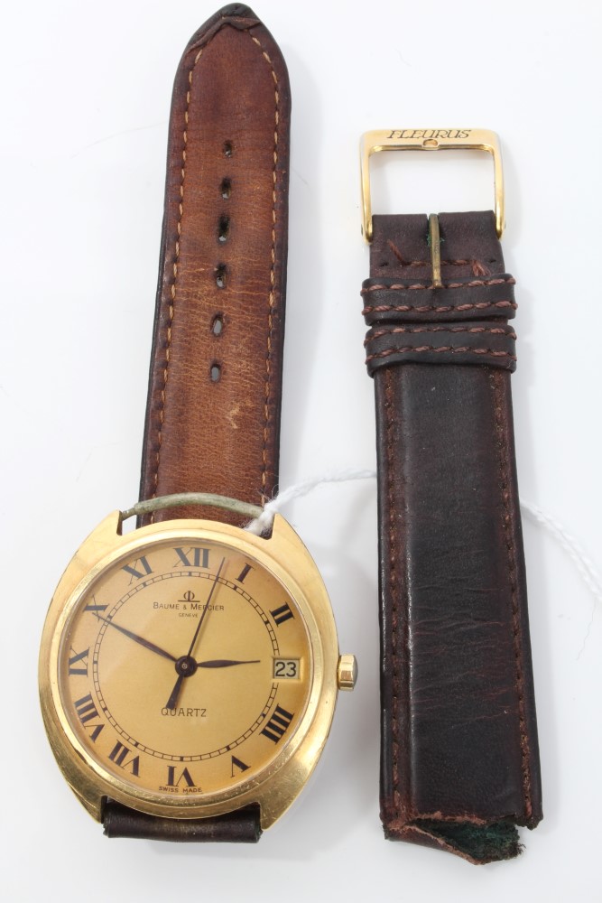 1970s gentlemen's gold (18ct) Baume & Mercier Quartz wristwatch with gilt dial,