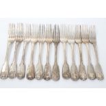 Set of twelve William IV silver fiddle, thread and shell pattern dinner forks (London 1832), A. B.