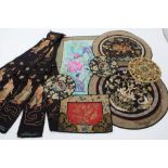 Group of Chinese 19th century embroidered panels, including a pair of circular silk work panels,