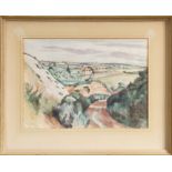 *John Nash (1893 - 1977), pencil and watercolour - The Ferriers, Bures, signed and dated '62,