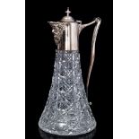 Fine quality contemporary cut glass claret jug of conical form,