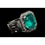 Art Deco emerald and diamond cocktail ring,