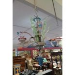 Ornate 18th / 19th century Venetian glass chandelier with issuing four scrolled arms and stiff leaf