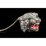 Unusual early 20th century diamond set tiger's head brooch,