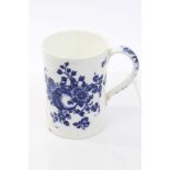 19th century Coalport copy of 18th century Caughley blue and white porcelain mug of cylindrical