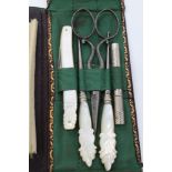 Victorian novelty sewing kit with folding pouch,