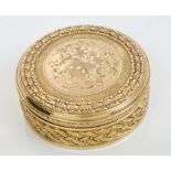 Fine quality George III silver gilt seal box of circular form, with Gothic-style ropework border,