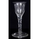 Georgian wine glass with ovoid bowl with everted rim, facet cut stem on plain foot, circa 1770, 14.