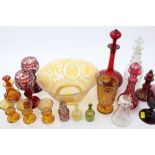 Collection of late 19th / early 20th century Bohemian overlaid glassware - including bowl, vases,