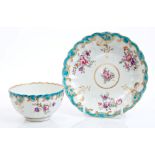 18th century Worcester Marriage pattern variant fluted tea bowl and saucer with painted floral