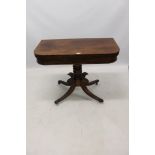 George IV mahogany crossbanded D-shaped card table,