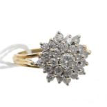 Gold (18ct) diamond cluster ring with a tiered cluster of brilliant cut diamonds estimated to weigh