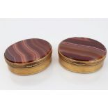 Pair of banded agate gilt metal boxes - each of oval form with hinged cover, 5.