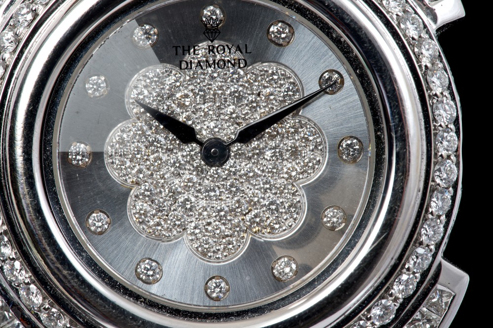 A diamond set quartz wristwatch, by The Royal Diamond, the circular dial with pavé set diamonds, - Image 3 of 4