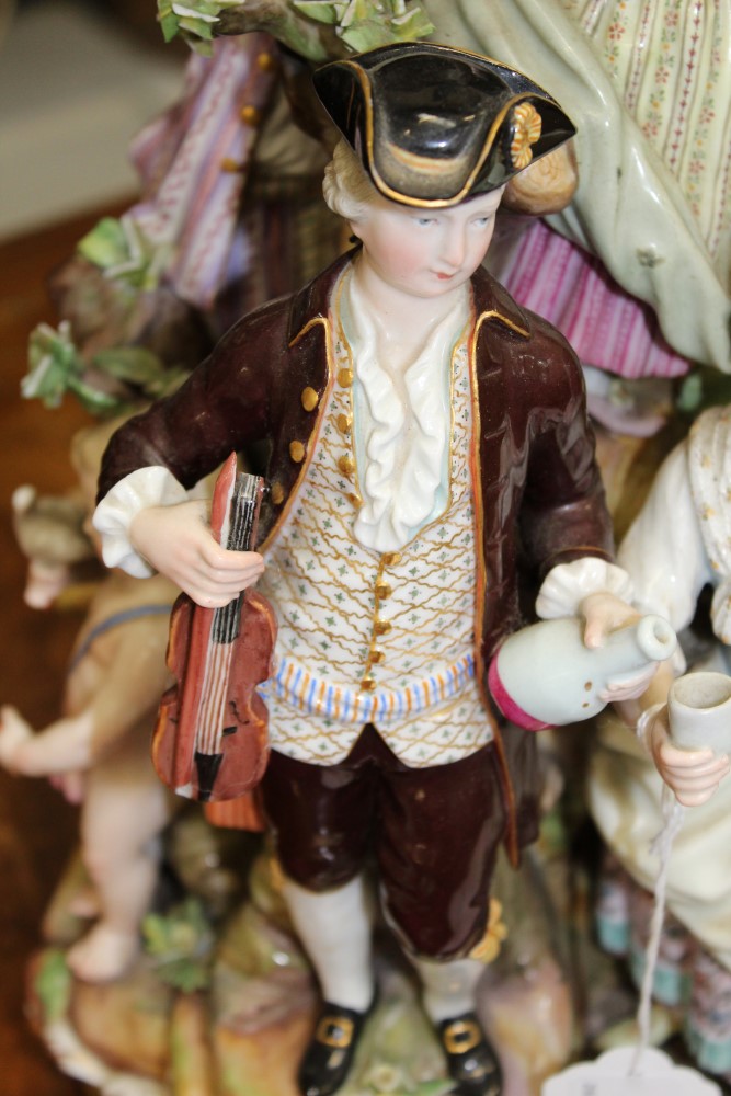 Large mid-19th century Meissen porcelain group of a musical family with putti and goat on rocky - Image 11 of 17