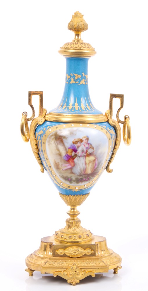 Late 19th century French Sèvres-style vase with ormolu mounts and painted figure and floral