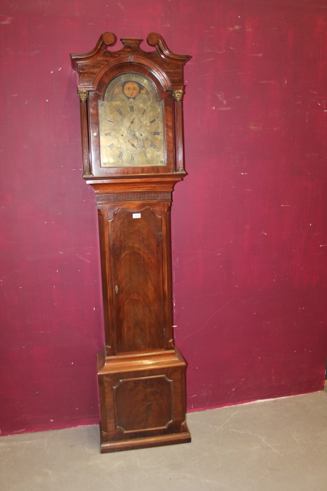 Late 18th century eight day longcase clock with brass arched dial, by John Chance, Chepstow,