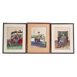 Three fine 19th century Chinese export paintings on rice paper of a Chinese nobleman in robes,